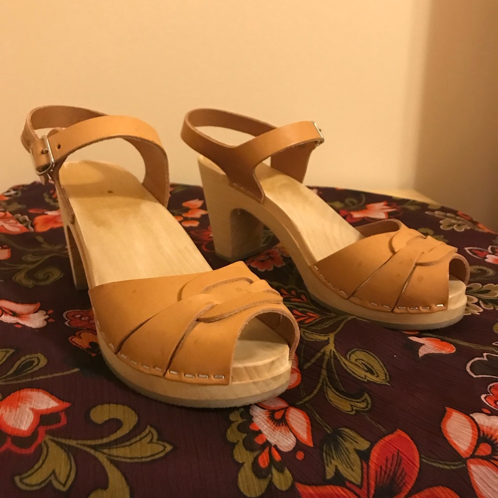 Swedish Hasbeens Super High Peep Toe Clogs
